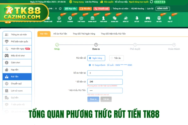 Rút Tiền TK88 Nhanh Chóng, Đơn Giản, Thành Công Dễ Dàng 1 Tổng quan phương thức rút tiền TK88